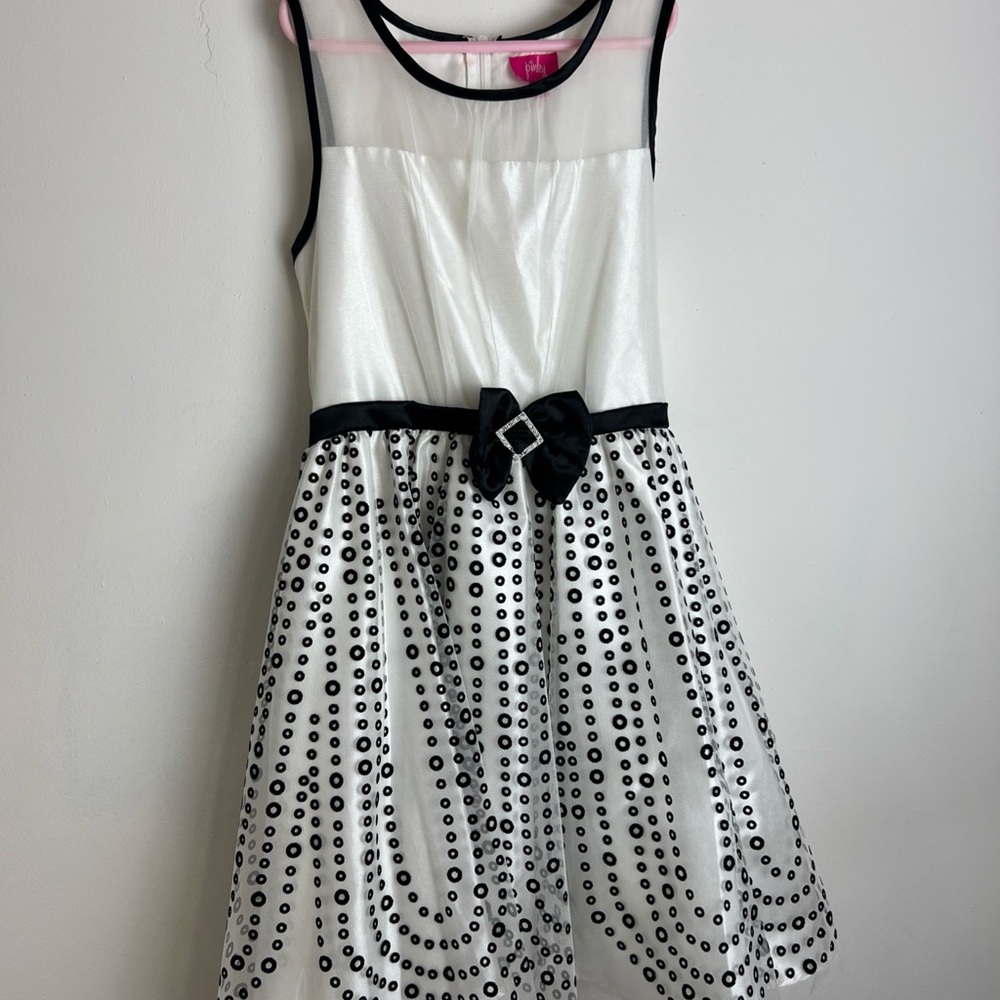 Pinky White and Black Polka Applique Dot Girl Party Special Dress Sz 12